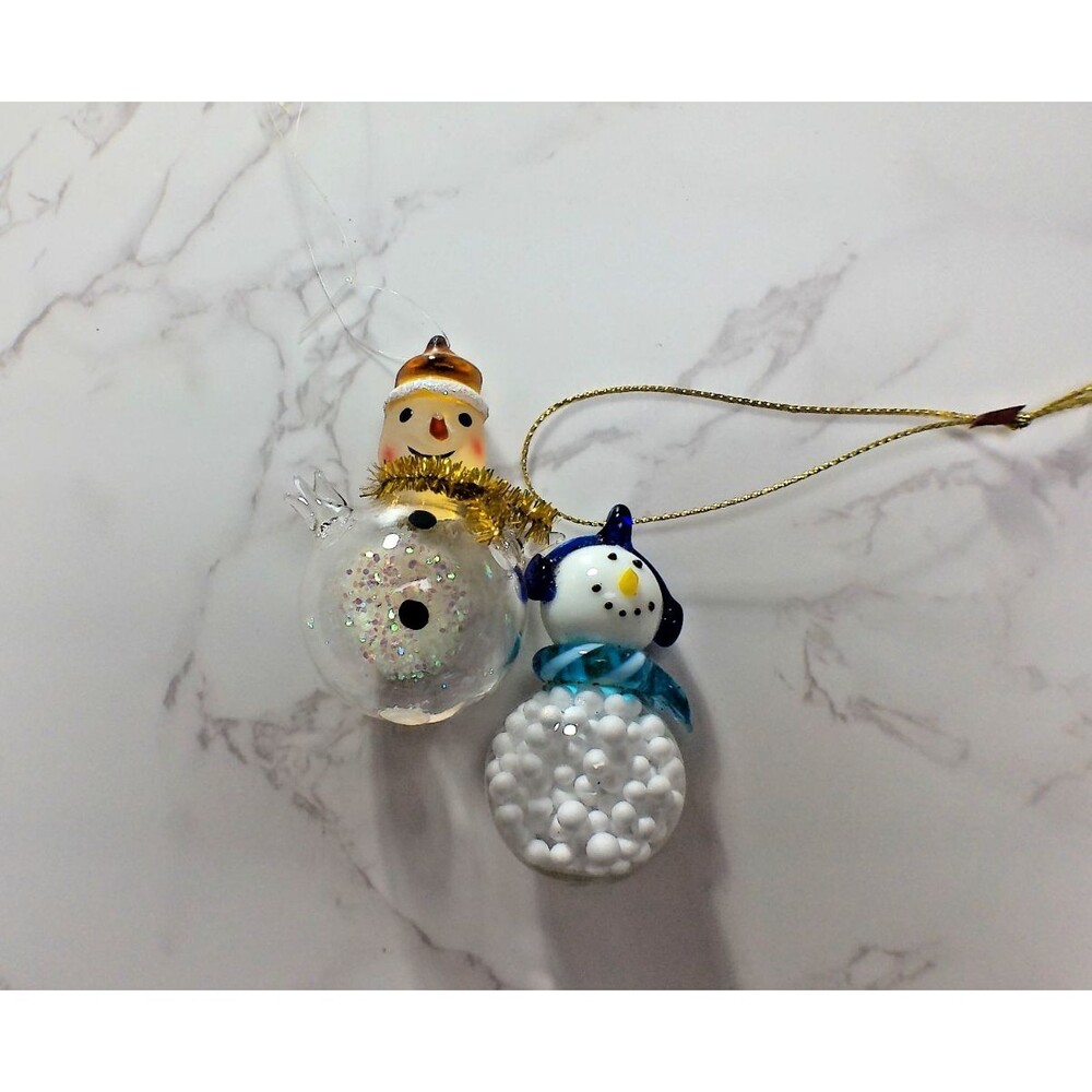 Vintage Hand Blown Glass Snowman Snowglobe Ornamenst Chirstmans Holiday Lot of 2